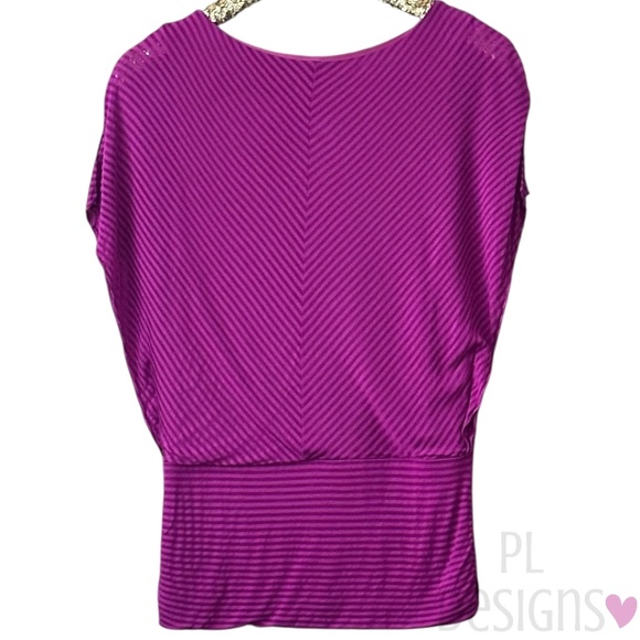 White House Black Market Purple Striped Top Short Flutter Sleeves - Picture 5 of 7